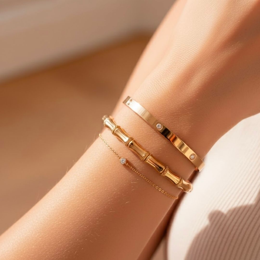 Edelstahl Bambus Damenarmreif