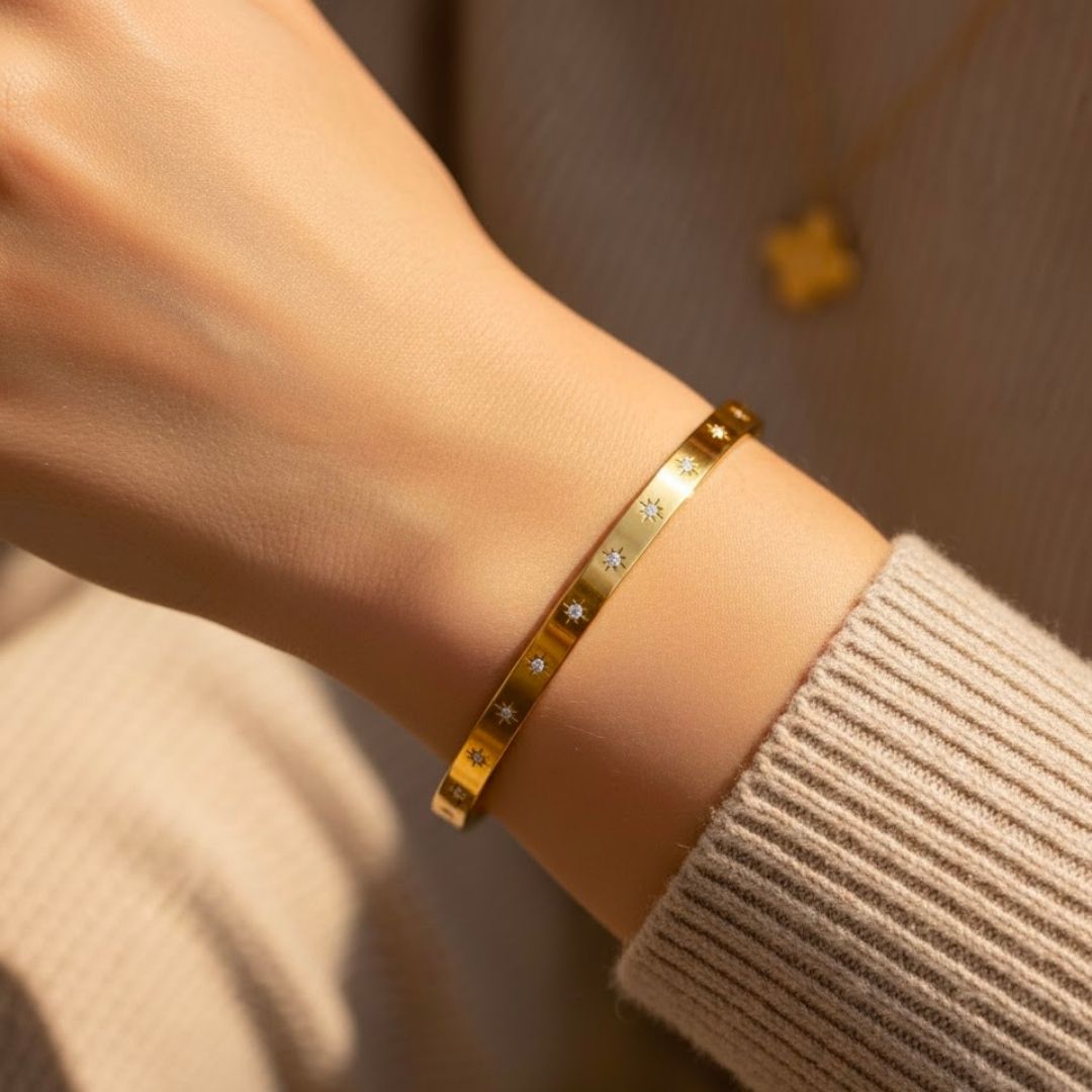 Edelstahl Sternzirkonia Damenarmreif