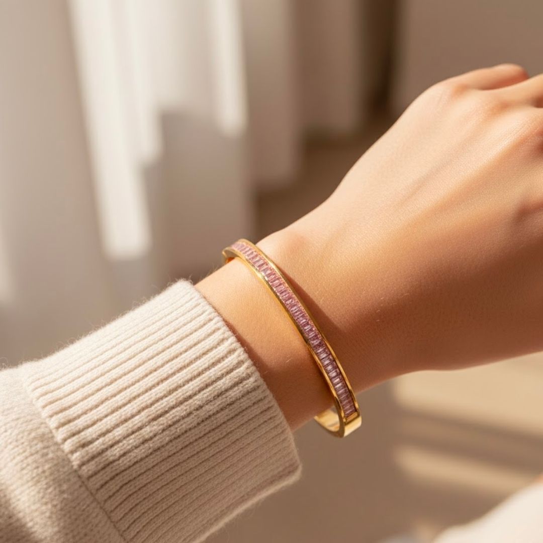 Edelstahl Rosa Baguette Zirkonia Damenarmreif