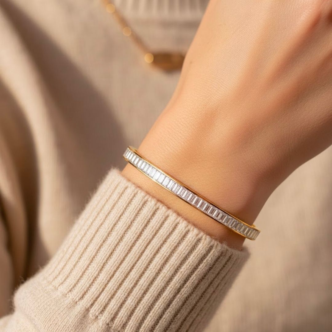 Edelstahl Klare Baguette Zirkonia Damenarmreif