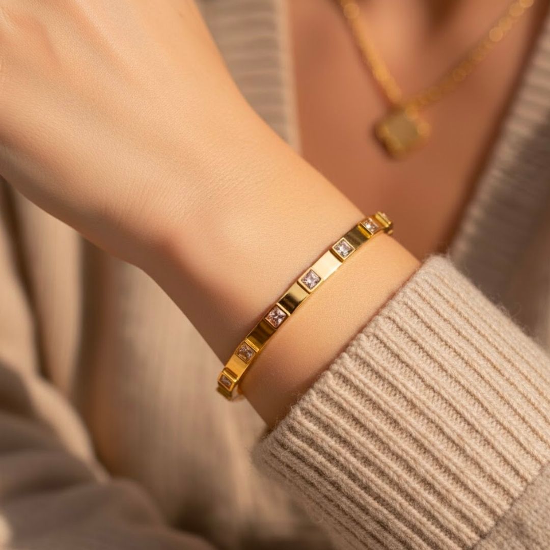 Edelstahl Große Quadrat-Zirkonia Damenarmreif