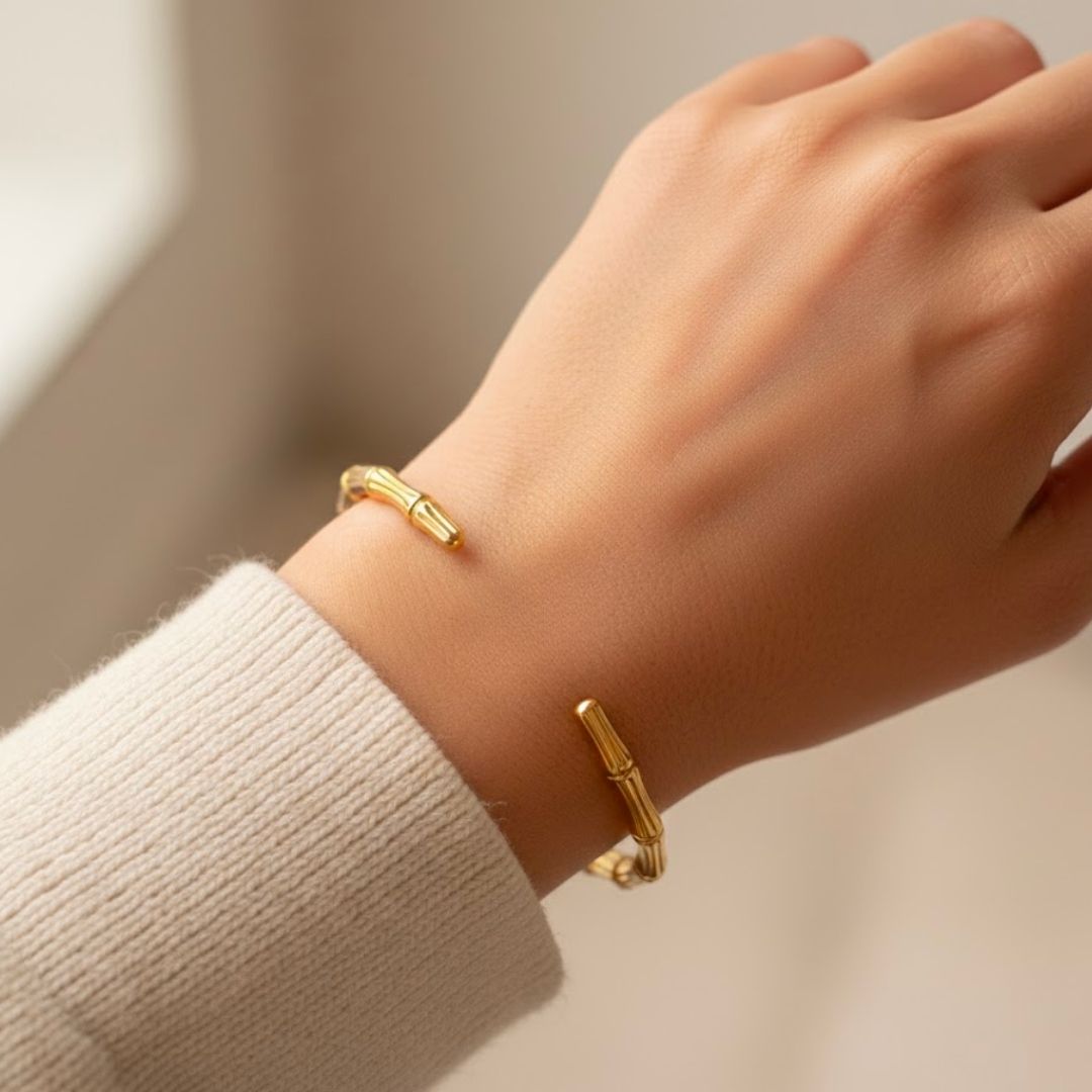 Edelstahl Offener Bambus Damenarmreif