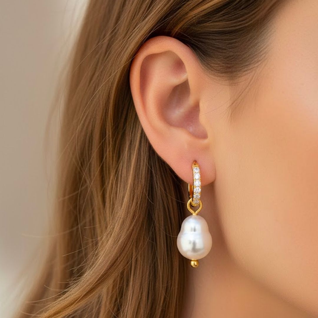 Edelstahl Zirkonia & Süßwasserperlen Creolen