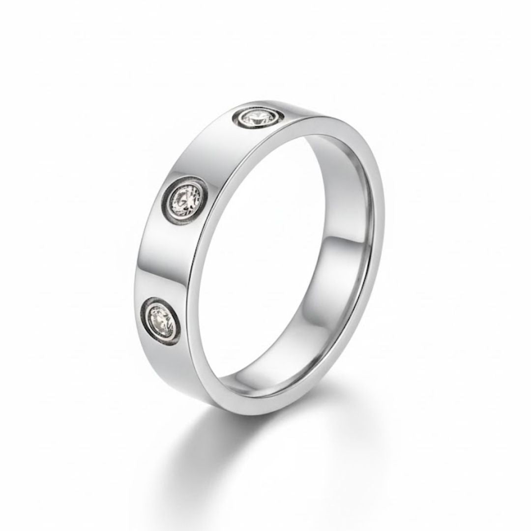 Edelstahl 6 Zirkoniasteine Damenring