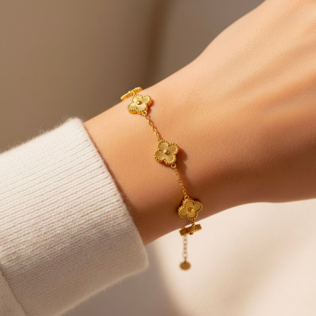 Edelstahl Goldenes Kleeblatt Damenarmband