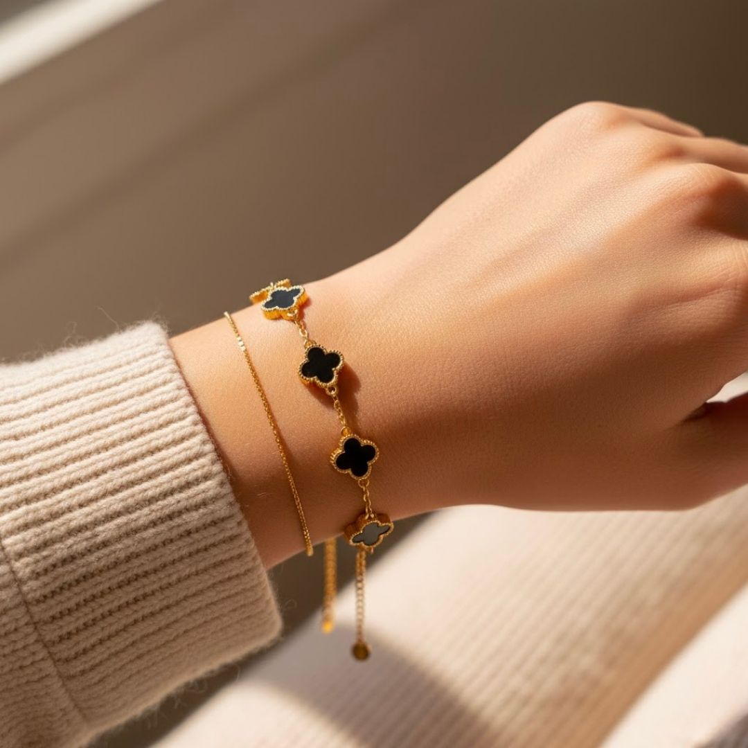 Edelstahl Clover Damenarmband in Schwarz