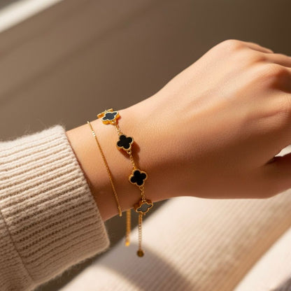 Edelstahl Clover Damenarmband in Schwarz