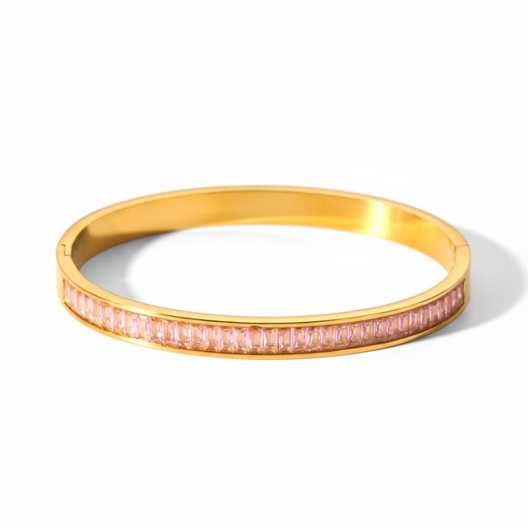 Edelstahl Rosa Baguette Zirkonia Damenarmreif