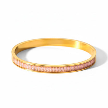 Edelstahl Rosa Baguette Zirkonia Damenarmreif