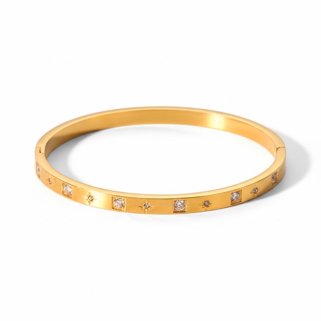 Edelstahl Quadrat- & Sternzirkonia Damenarmreif