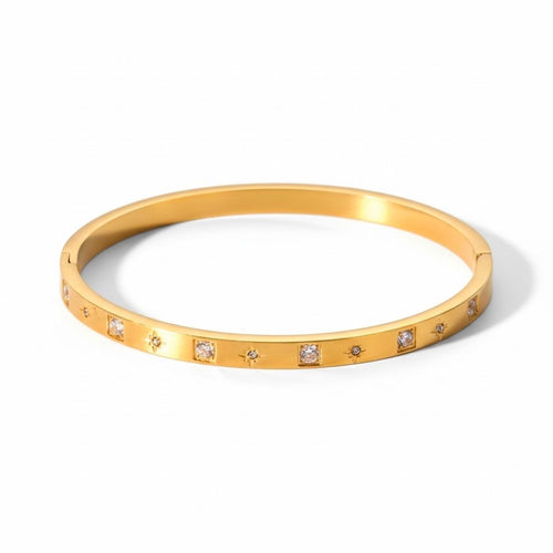 Edelstahl Quadrat- & Sternzirkonia Damenarmreif