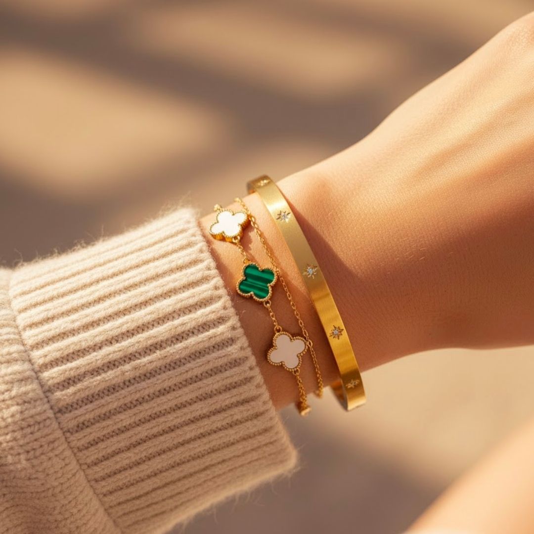 Edelstahl Sternzirkonia Damenarmreif