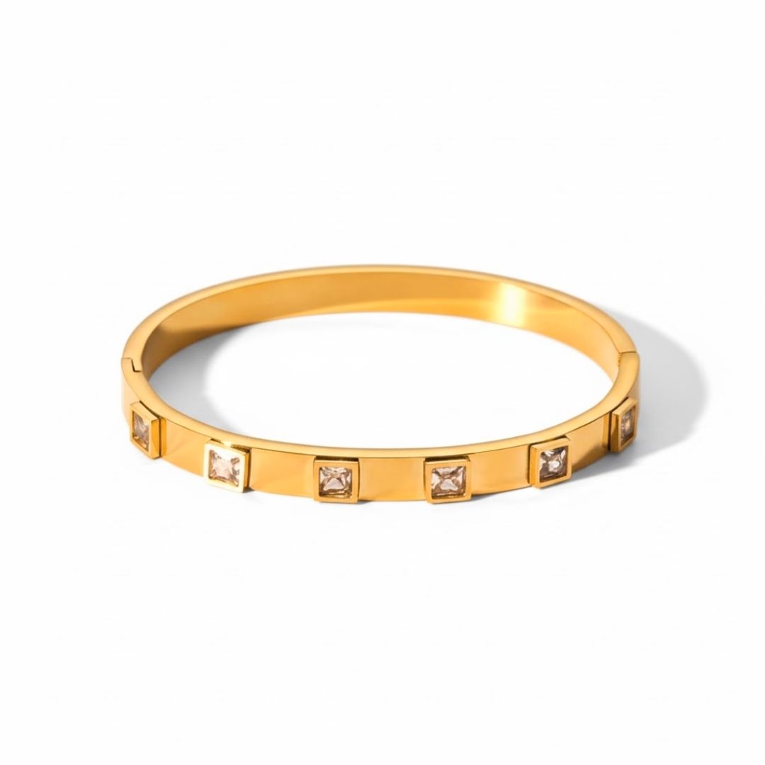 Edelstahl Große Quadrat-Zirkonia Damenarmreif