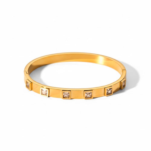 Edelstahl Große Quadrat-Zirkonia Damenarmreif