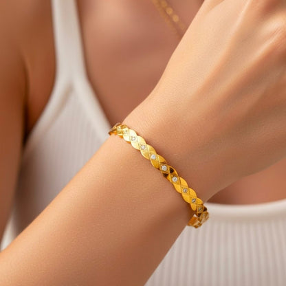 Edelstahl Geflochtene Zirkonia Damenarmreif