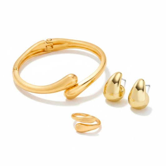 Edelstahl Asymmetrisches Schmuckset (Armreif, Ohrringe, Ring)