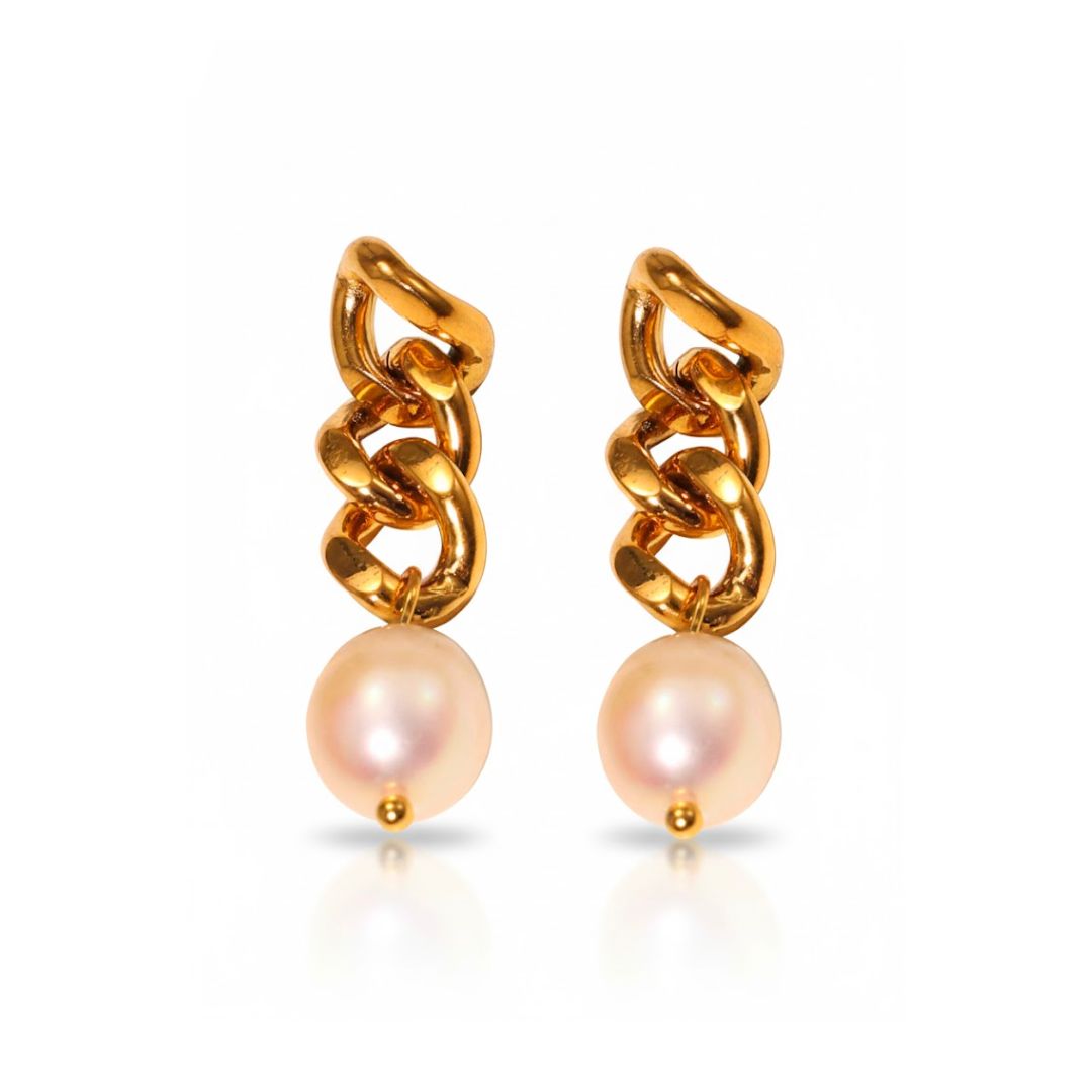 Edelstahl Ketten-Design Ohrringe mit Süßwasserperle