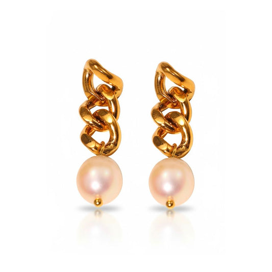 Edelstahl Ketten-Design Ohrringe mit Süßwasserperle