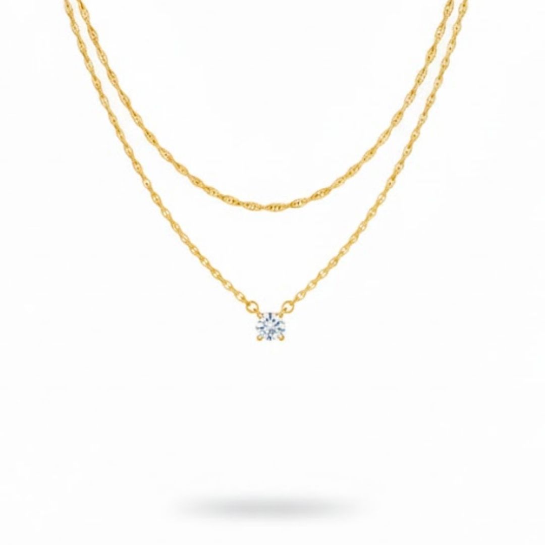 Edelstahl Doppelstrang Zirkonia Damenkette