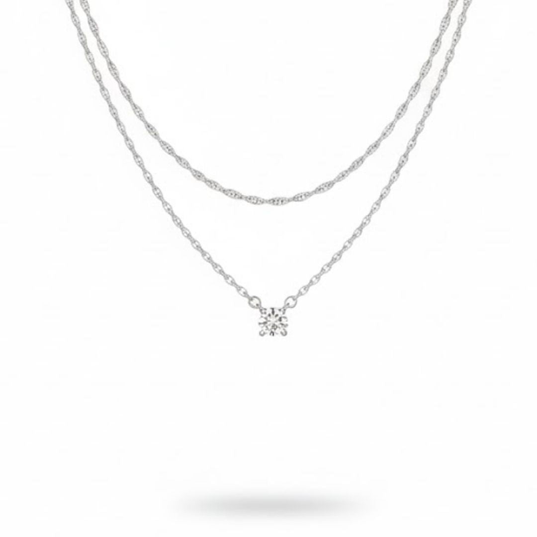 Edelstahl Doppelstrang Zirkonia Damenkette