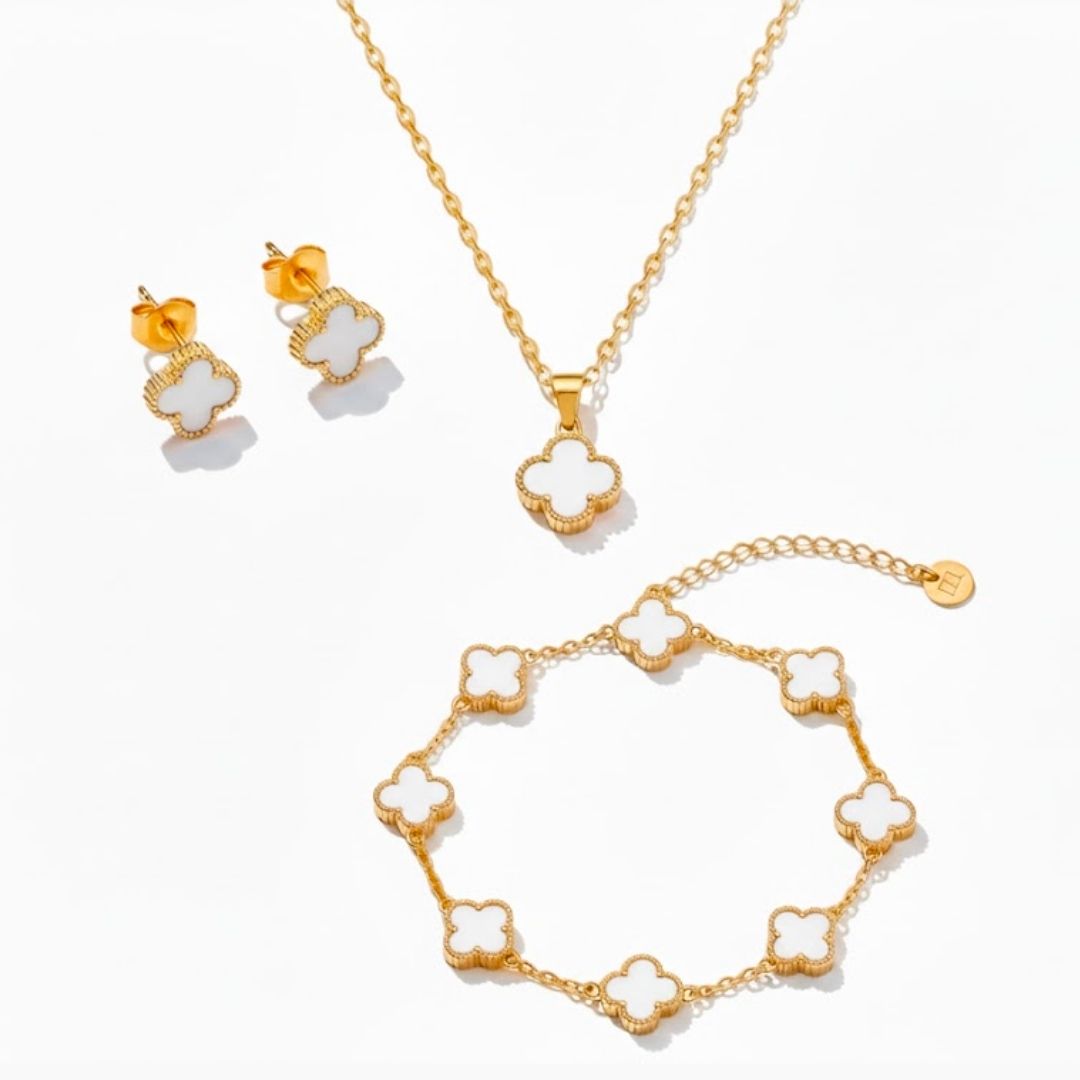 Edelstahl Weißes Kleeblatt Schmuckset (3-teilig)