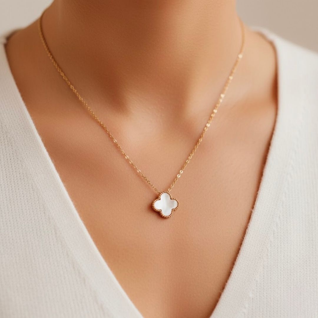 Edelstahl Clover Kette in Schwarz