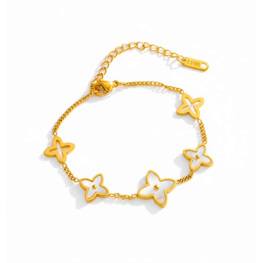 Edelstahl Blumeninlay Damenarmband