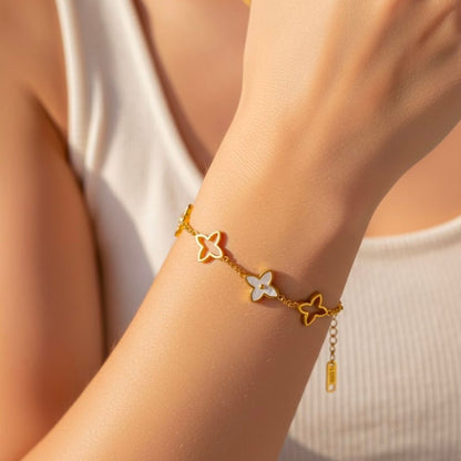 Edelstahl Blumeninlay Damenarmband