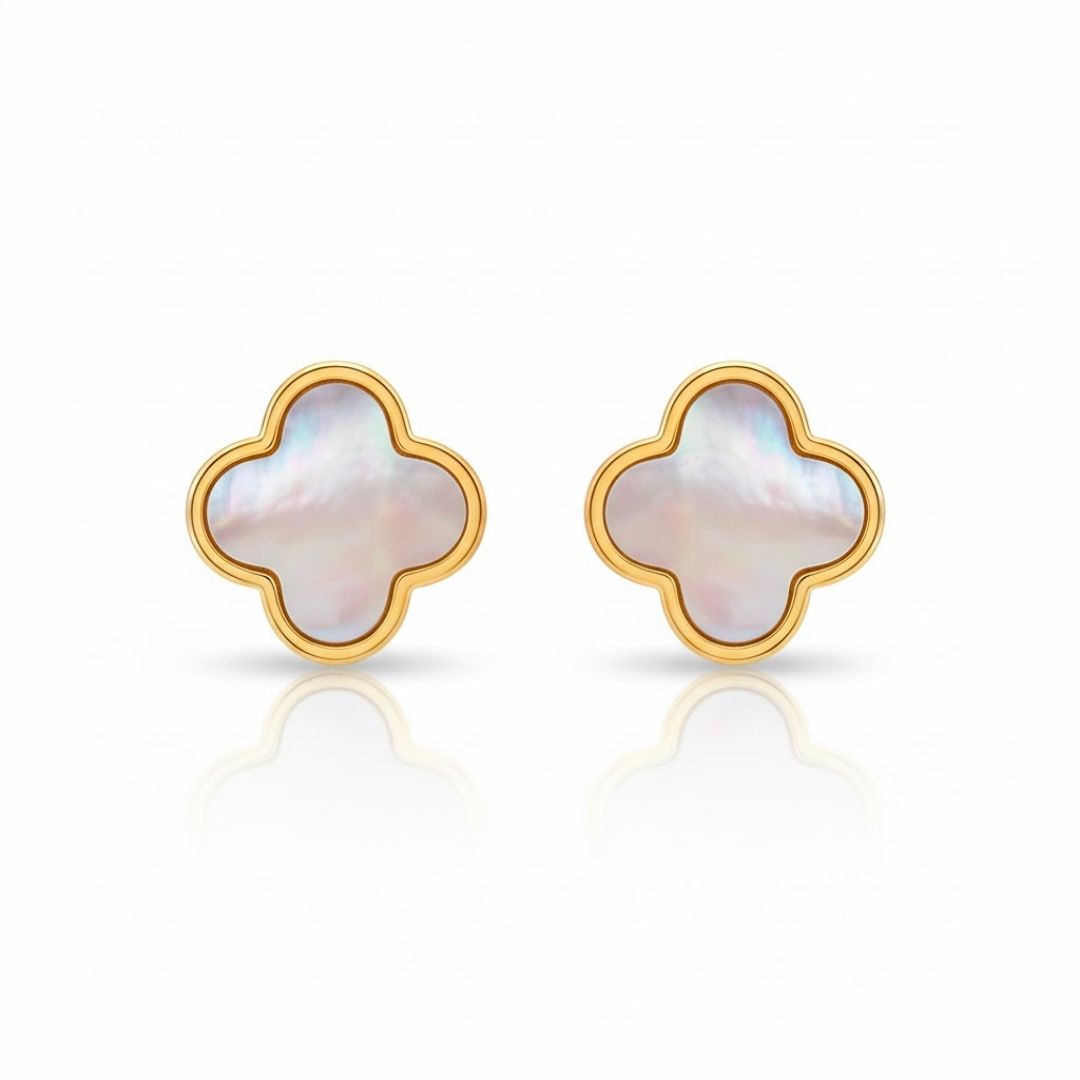 Edelstahl Weiße Kleeblatt Ohrringe