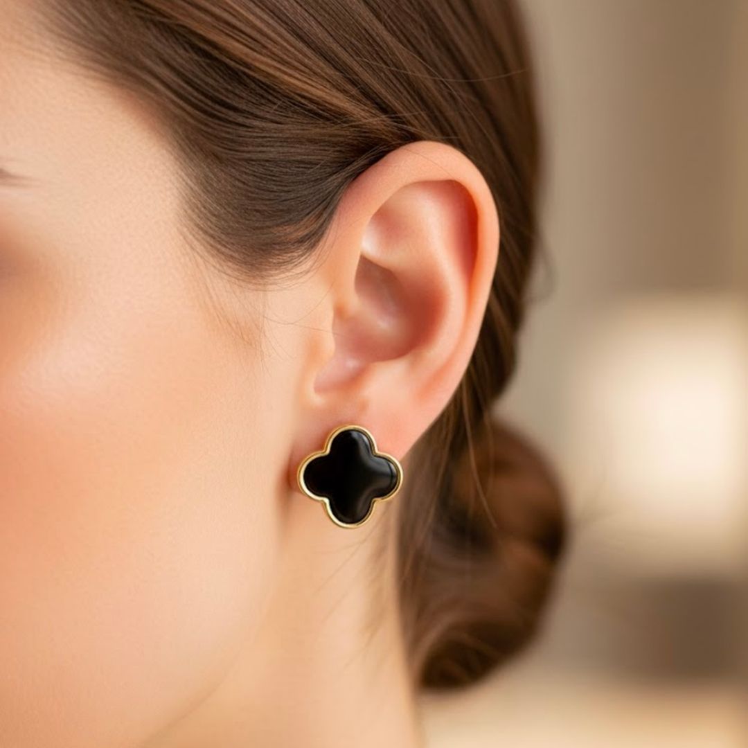 Edelstahl Schwarze Kleeblatt Ohrringe